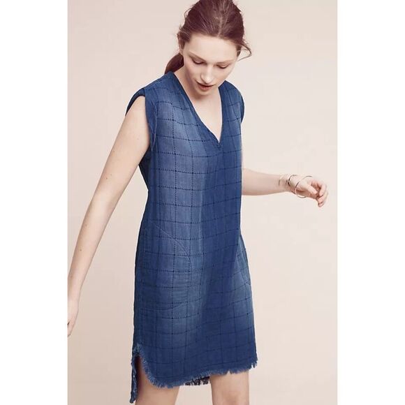 Anthropologie Cloth & Stone Frayed Chambray Tunic Dress XS - Picture 1 of 11